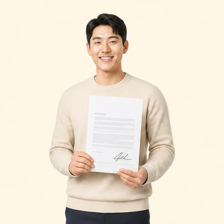 신용불량자 장기렌트 서면 견적서를 들고 있는 고객